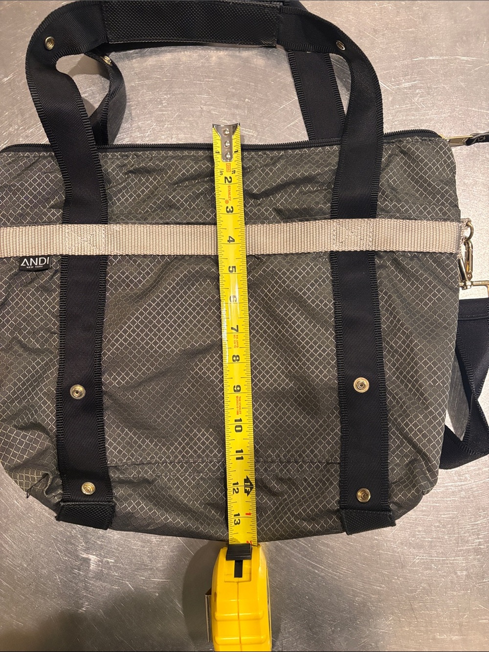 ANDI New York convertible tote bag in a gray grid pattern. - Picture 12 of 12